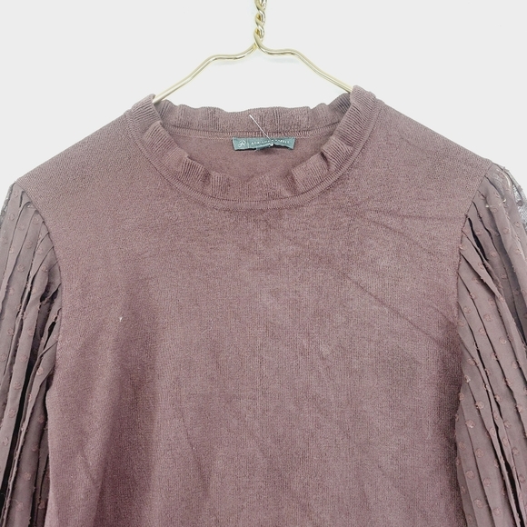 Adrianna Papell Knit Sweater Top w/ Sheer Swiss Pleated Sleeves Sweater P5263 - Picture 2 of 8